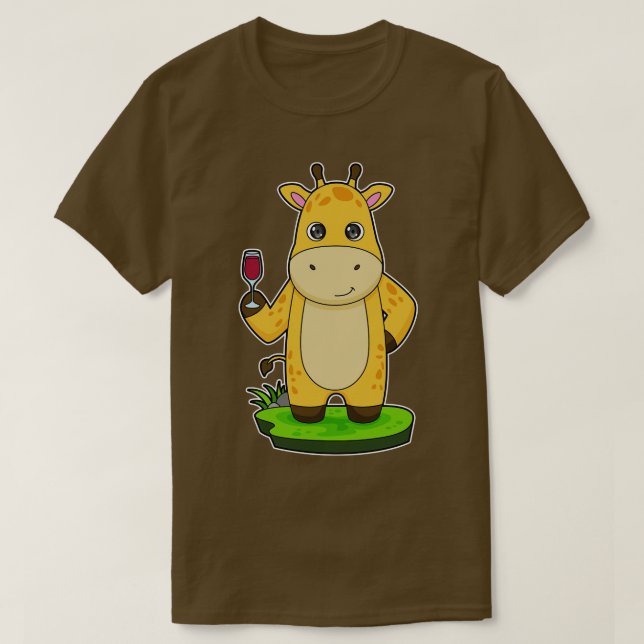 Giraffe Glass of Red wine T-Shirt (Design Front)