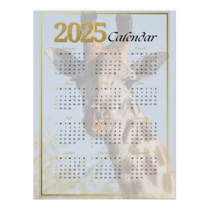 Giraffe Golden Elegance 2025 Calendar Poster