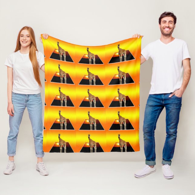 Giraffe Golden Sunset, Medium Fleece Blanket (In Situ)