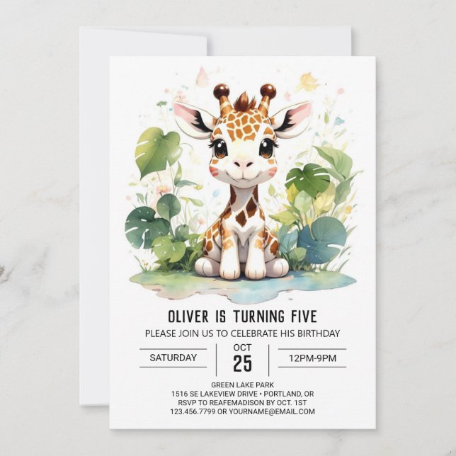 Giraffe Grace Safari Birthday invitation (Front)