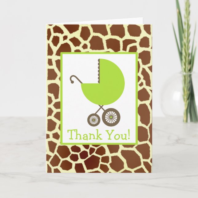 Giraffe & Green Carriage Baby Shower Thank You (Front)