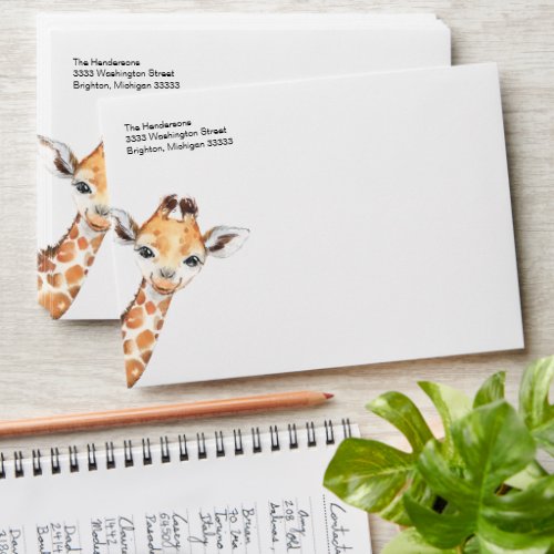 Giraffe Green Safari Baby Shower Return Address Envelope