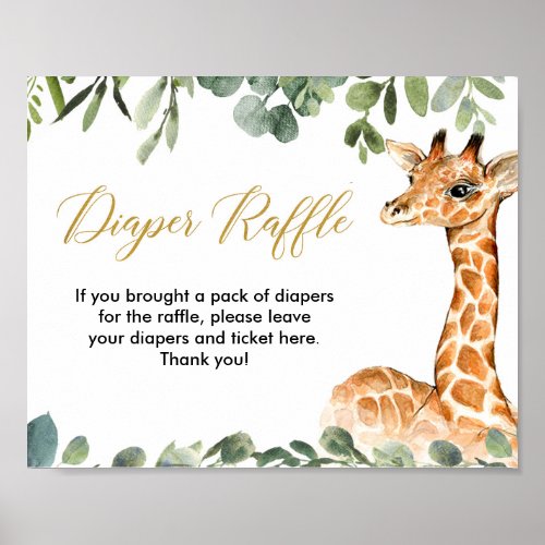 Giraffe greenery baby shower diaper raffle sign