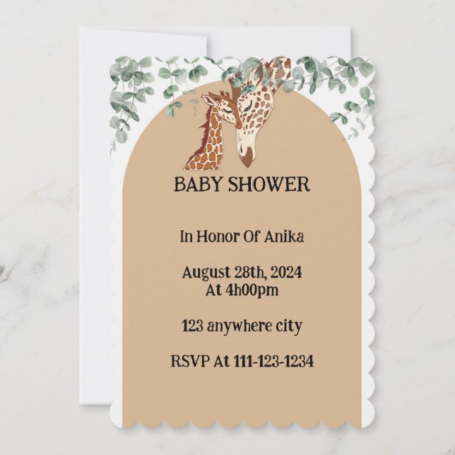 GIRAFFE GREENERY BABY SHOWER INVITATION (Front)