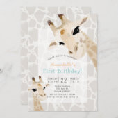Giraffe Greige Watercolor 1st Birthday Invitation (Front/Back)