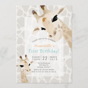 Giraffe Greige Watercolor 1st Birthday Invitation