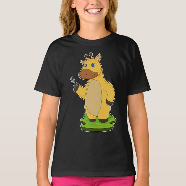 Giraffe Hairdresser Scissors T-Shirt (Front)