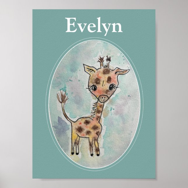 Giraffe Hand Painted Personalized Watercolor Poster (Front)