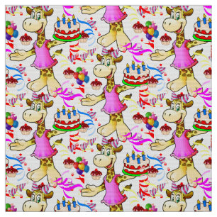 Giraffe Happy Birthday Cake Fabric