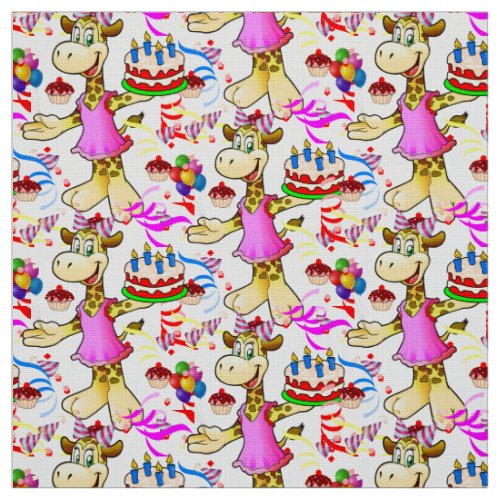 Giraffe Happy Birthday Cake Fabric