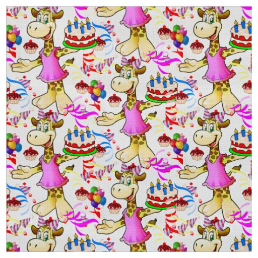 Giraffe Happy Birthday Cake Fabric