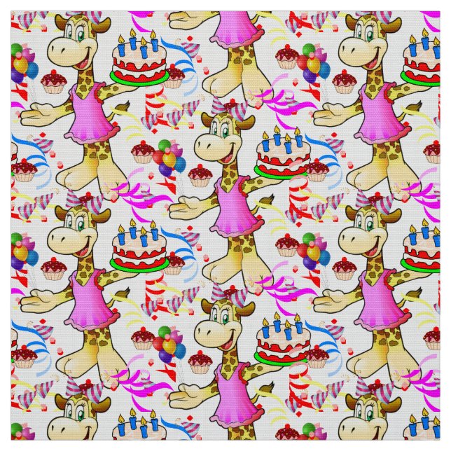 Giraffe Happy Birthday Cake Fabric (Swatch)