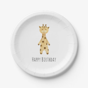 Giraffe "Happy Birthday" cute minimalist   Paper Plates
