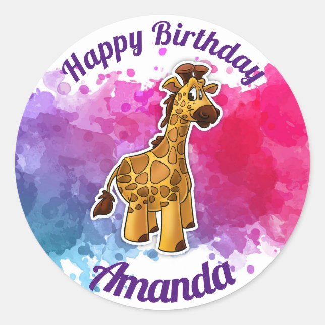 Giraffe Happy Birthday Sticker (Front)