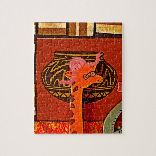 Giraffe Hat Art Print Jigsaw Puzzle (Vertical)