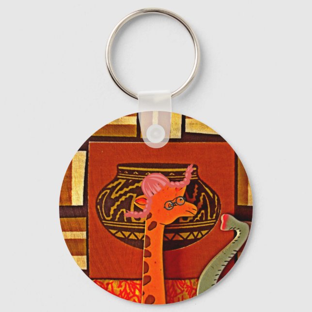 Giraffe Hat Art Print Keychain (Front)
