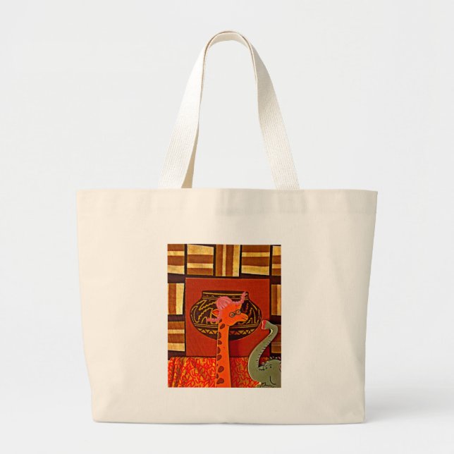 Giraffe Hat Art Print Large Tote Bag (Front)