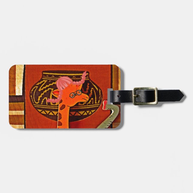 Giraffe Hat Art Print Luggage Tag (Front Horizontal)