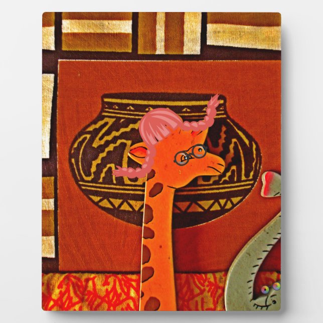 Giraffe Hat Art Print Plaque (Front)