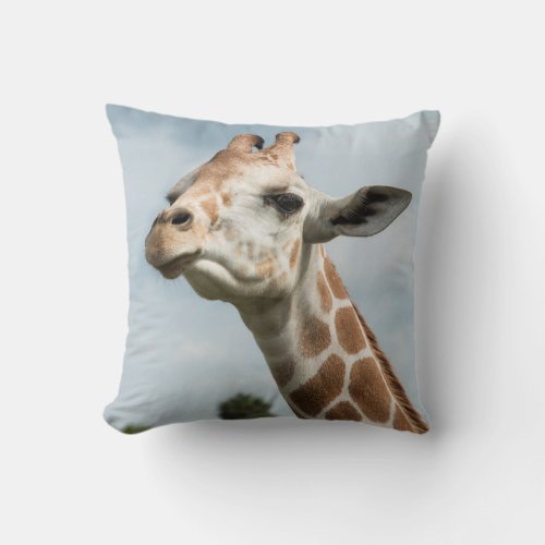 Giraffe Head Among the Clouds Throw Pillow