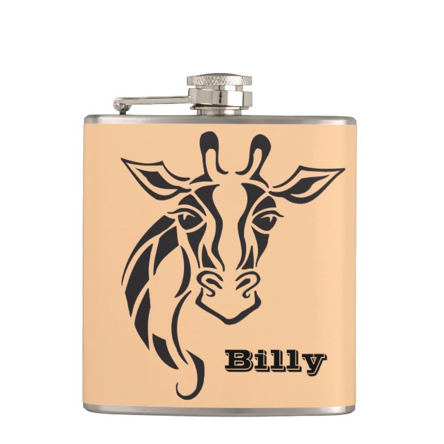 Giraffe Head Tattoo Art Hip Flask (Front)