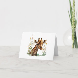 Giraffe Head with Flowers BLANK Card