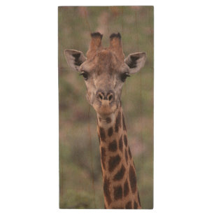 Giraffe Headshot Wood USB Flash Drive