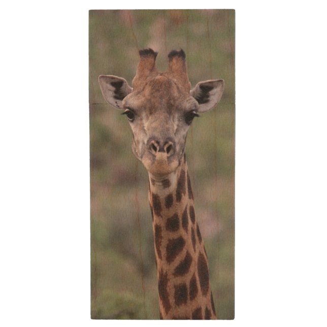 Giraffe Headshot Wood USB Flash Drive (Front Vertical)
