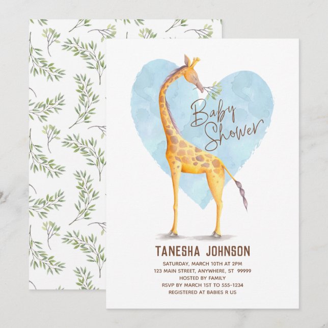 Giraffe Heart Baby Shower Invitation (Front/Back)