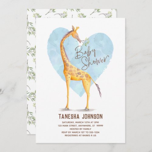 Giraffe Heart Baby Shower Invitation