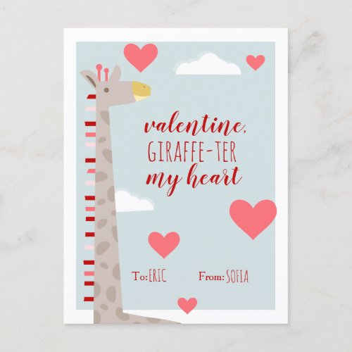 Giraffe Heart Kids Classroom School Valentine Postcard