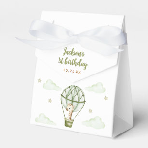 Giraffe Hot Air Balloon Green Boy 1st Birthday Favor Boxes