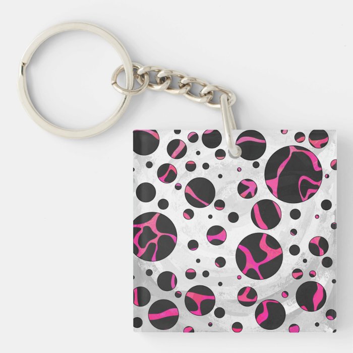Giraffe Hot Pink and Black Print Acrylic Keychains