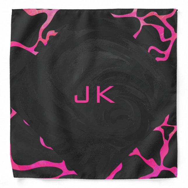 Giraffe Hot Pink and Black Print Bandana (Front)