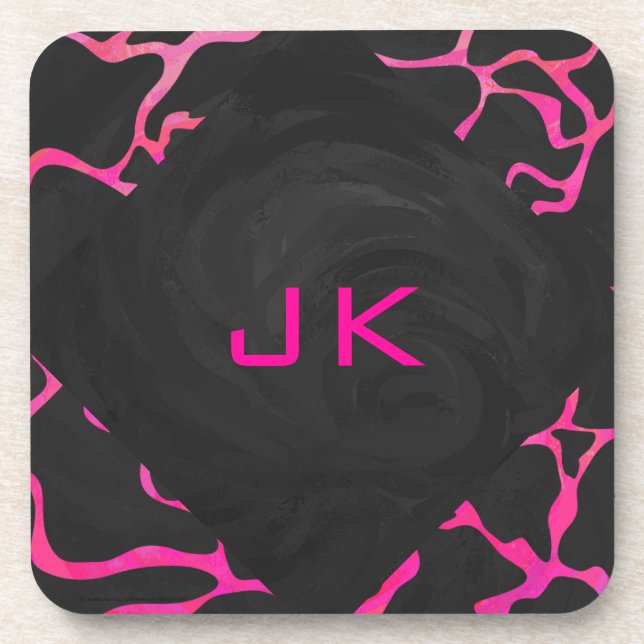 Giraffe Hot Pink and Black Print Beverage Coaster (Front)
