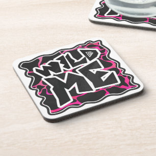 Giraffe Hot Pink and Black Print Beverage Coaster
