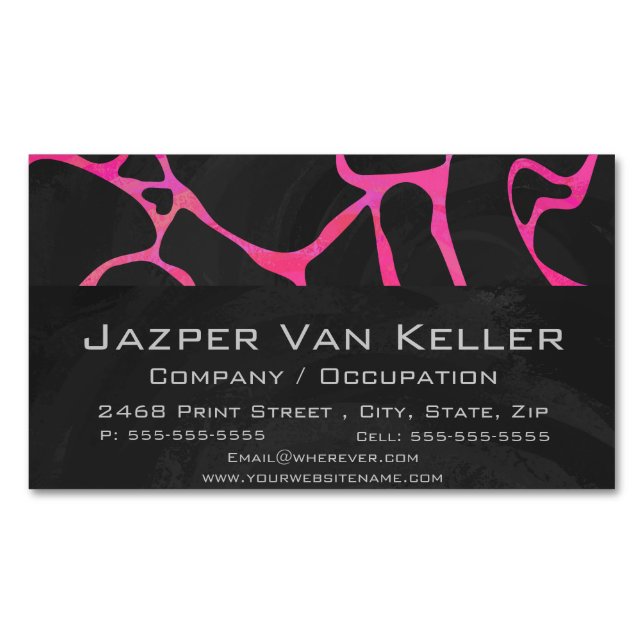 Giraffe Hot Pink and Black Print Business Card Magnet (Front)