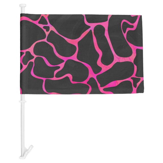 Giraffe Hot Pink and Black Print Car Flag (Front)