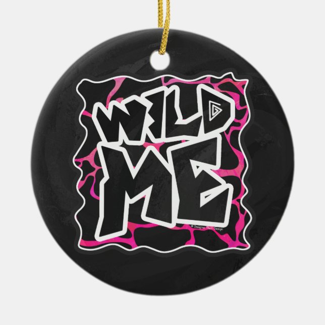 Giraffe Hot Pink and Black Print Ceramic Ornament (Front)