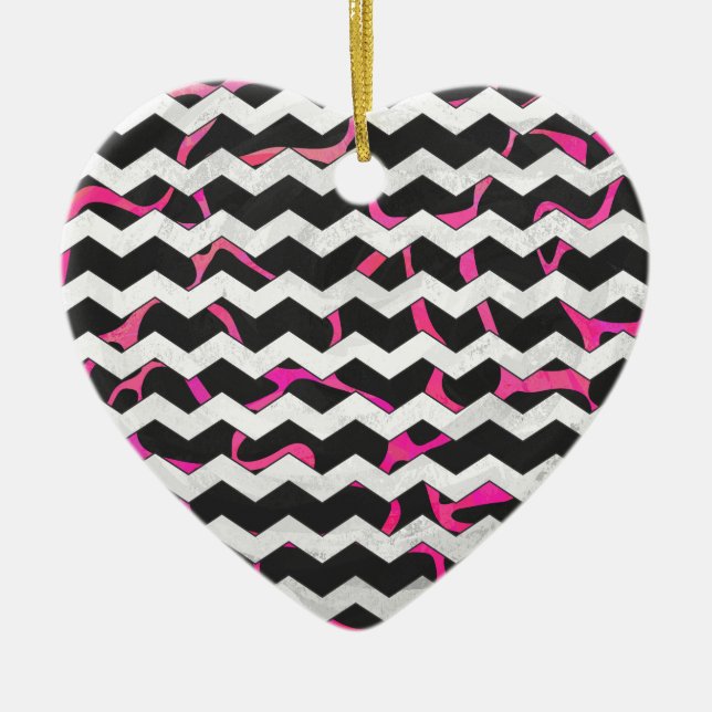 Giraffe Hot Pink and Black Print Ceramic Ornament (Front)