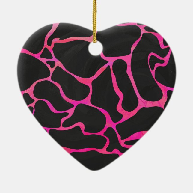 Giraffe Hot Pink and Black Print Ceramic Ornament (Back)