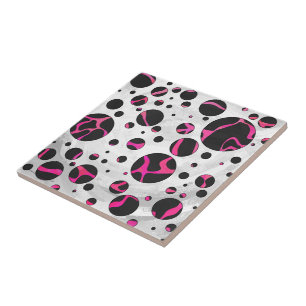 Giraffe Hot Pink and Black Print Ceramic Tile