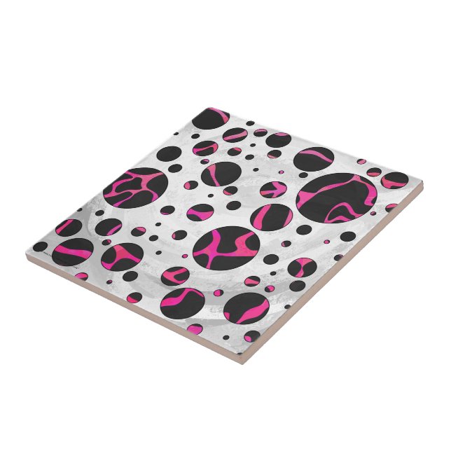 Giraffe Hot Pink and Black Print Ceramic Tile (Side)