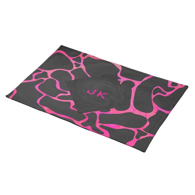 Giraffe Hot Pink and Black Print Cloth Placemat (On Table)
