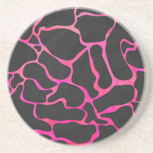 Giraffe Hot Pink and Black Print Drink Coaster