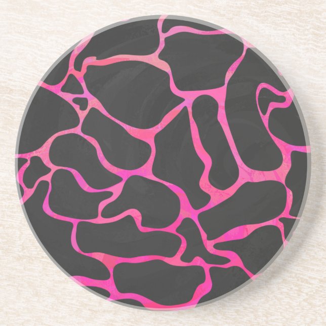 Giraffe Hot Pink and Black Print Drink Coaster (Front)
