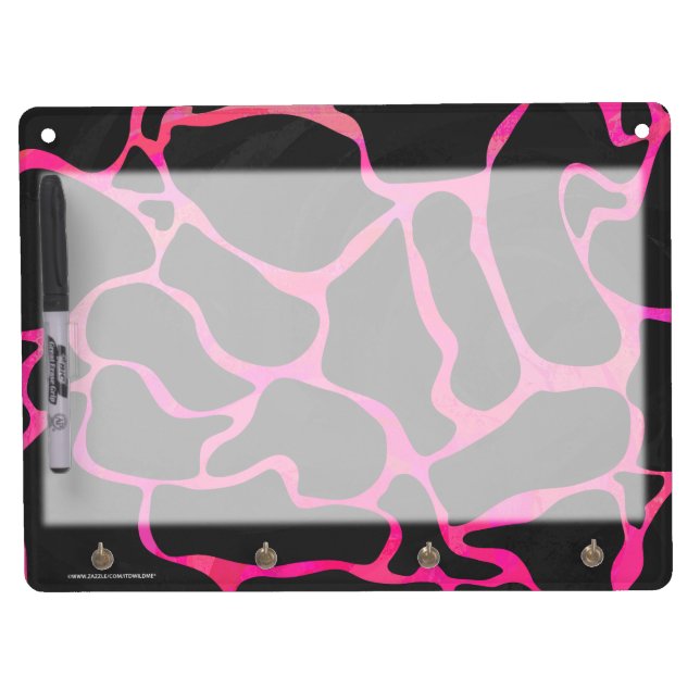 Giraffe Hot Pink and Black Print Dry Erase Board With Keychain Holder (Front)
