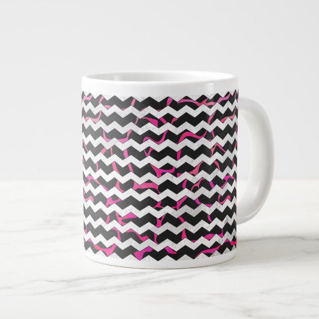Giraffe Hot Pink and Black Print Giant Coffee Mug (Front Right)