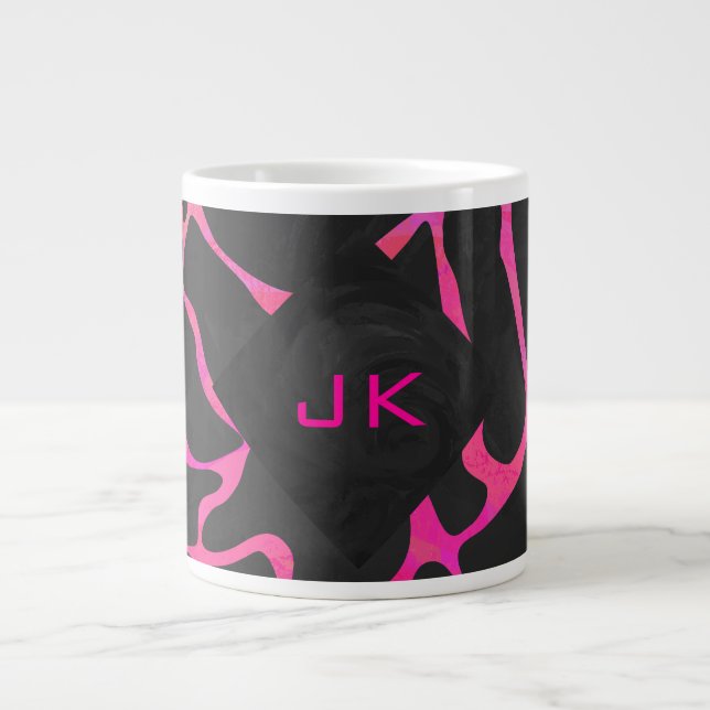 Giraffe Hot Pink and Black Print Giant Coffee Mug (Front)