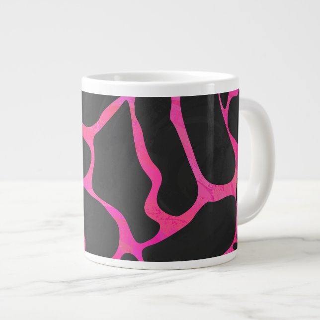 Giraffe Hot Pink and Black Print Giant Coffee Mug (Front Right)